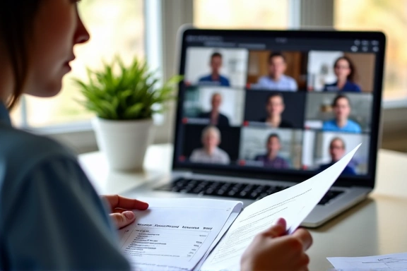Person preparing for online consultation, looking at documents